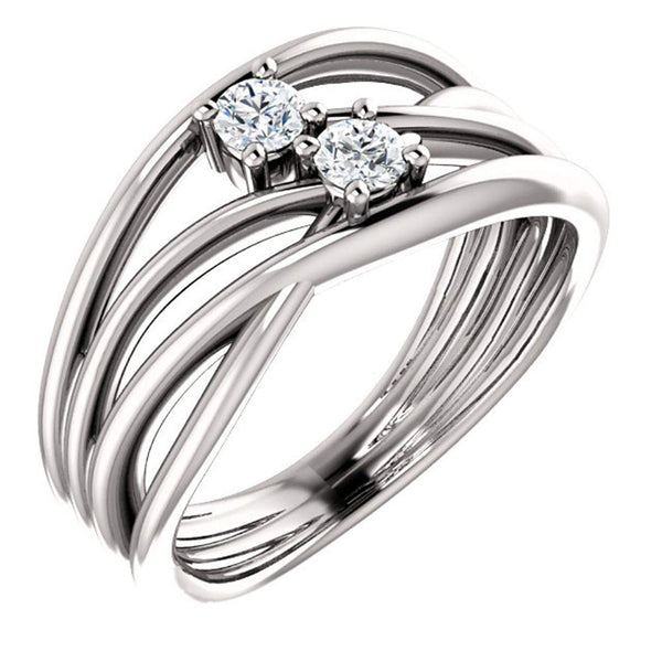 Diamond Two-Stone Bypass Ring, Sterling Silver, Size 7 (.2 Ctw, G-H Color, I1 Clarity)