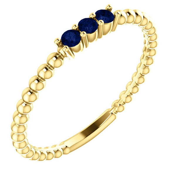 Blue Sapphire Beaded Ring, 14k Yellow Gold, Size 6.25