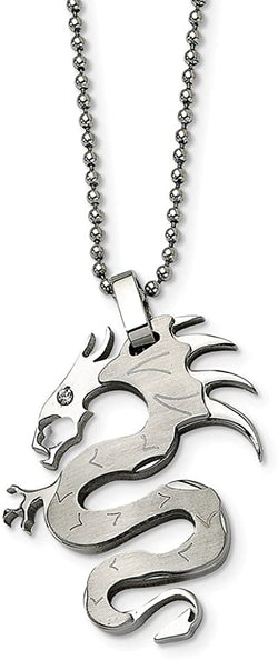 Men's Brushed Stainless Steel Dragon Pendant Necklace, 22" (44x32MM)