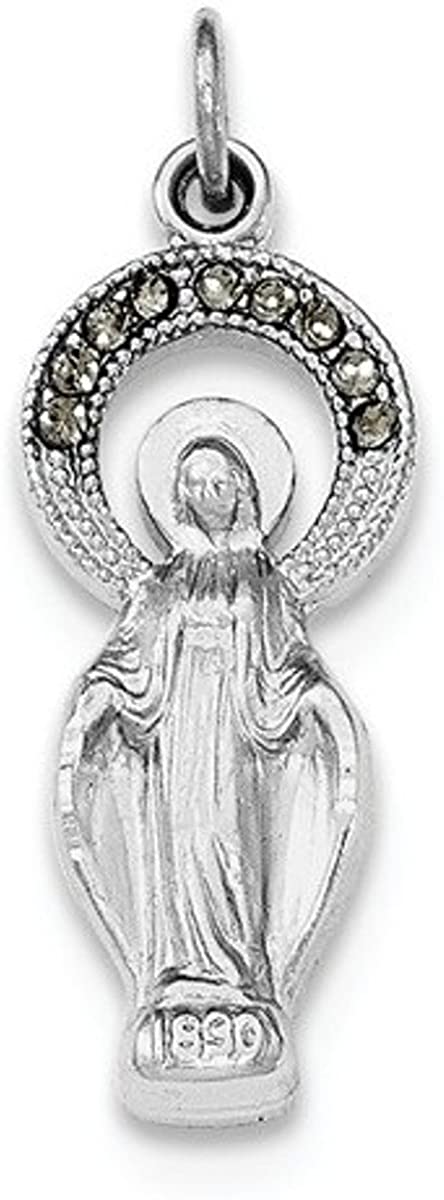 Rhodium-Plated Sterling Silver CZ Miraculous Medal Pendant