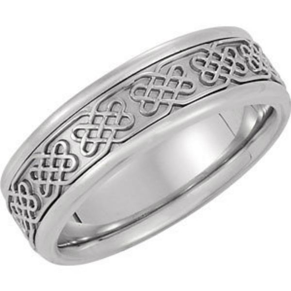 Celtic Knot 7mm Comfort-Fit 14k White Gold Wedding Band