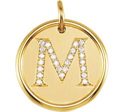 Diamond Initial "M" Round Pendant, 18k Yellow Gold-Plated Sterling Silver (0.125 Ctw, Color GH, Clarity I1)