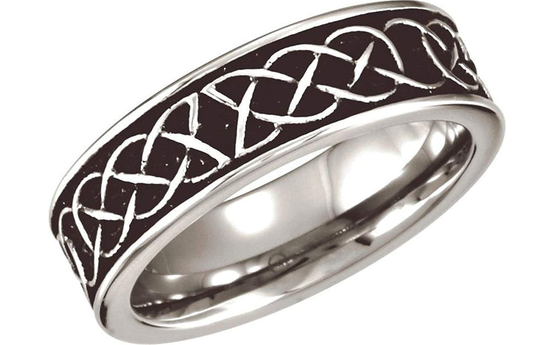 Men's Celtic Trinity Design 7mm Black Cobalt Comfort-Fit Band