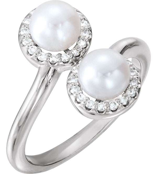 White Freshwater Cultured Pearl and Diamond Halo Ring, Rhodium-Plated 14k White Gold (5.50-6.00MM) (.16 Ctw, G-H Color, I1 Clarity)