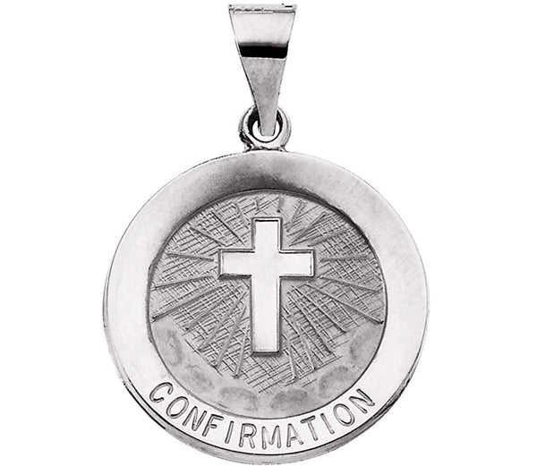 14k White Gold Hollow Confirmation Medal (18.25 MM)