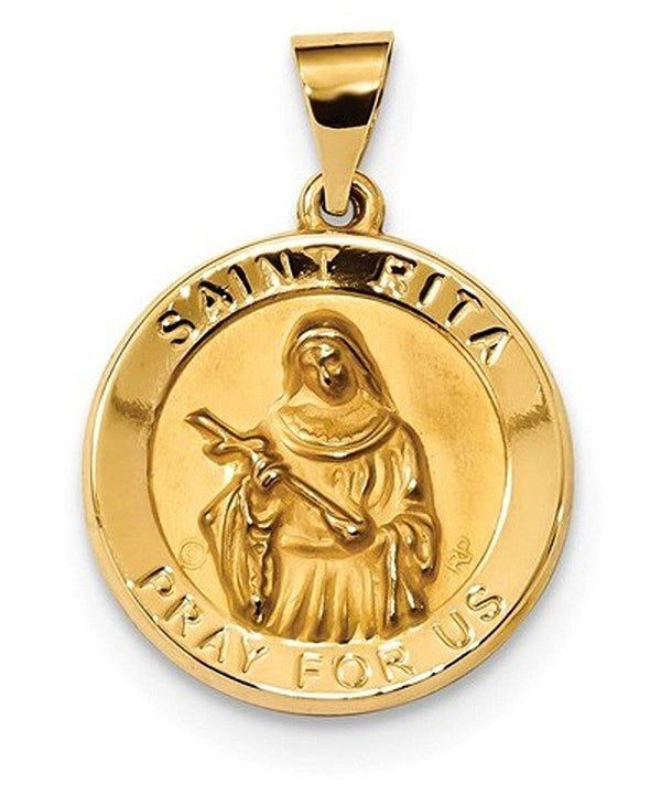 14k Yellow Gold St. Rita Hollow Medal Pendant (21.2X18.7MM)