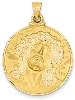 14k Yellow Gold Satin Face of Jesus Medal Pendant (33X28MM)