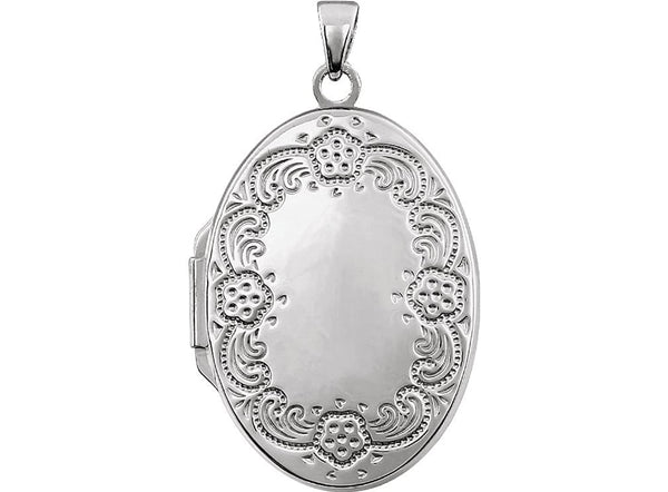 Sterling Silver Oval Floral Border Locket