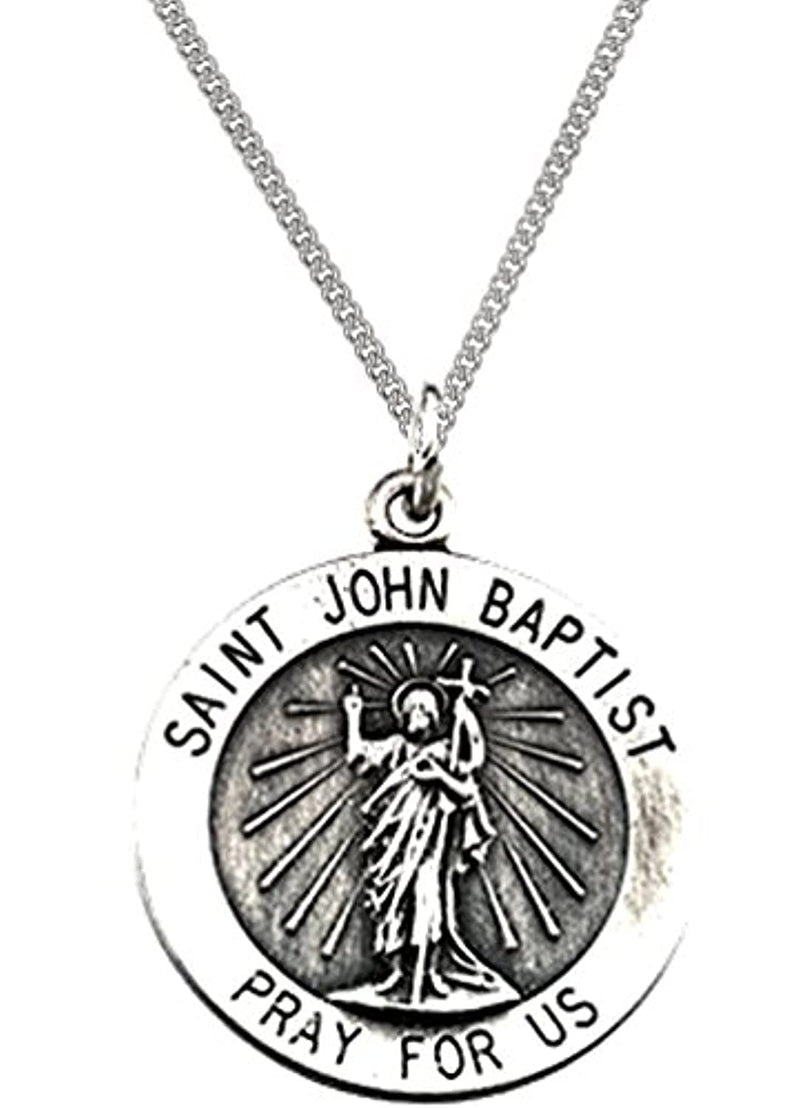 Sterling Silver Round St. John the Baptist Necklace, 18" (18 MM)