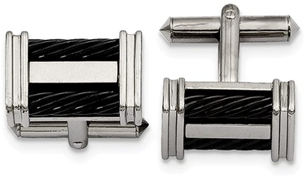 Titanium and Black IP Cable Cable Cuff Links, 15X20MM