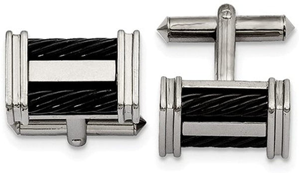Titanium and Black IP Cable Cable Cuff Links, 15X20MM