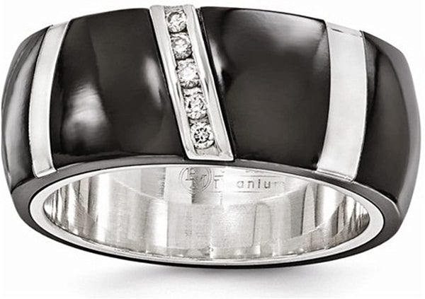 Edward Mirell Black Titanium and Sterling Silver Diamond 10mm Wedding Band (0.1 CT), Size 11.5