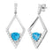 Blue Trillion CZ Silhouette Diamond-Shaped Rhodium Plated Sterling Silver Earrings