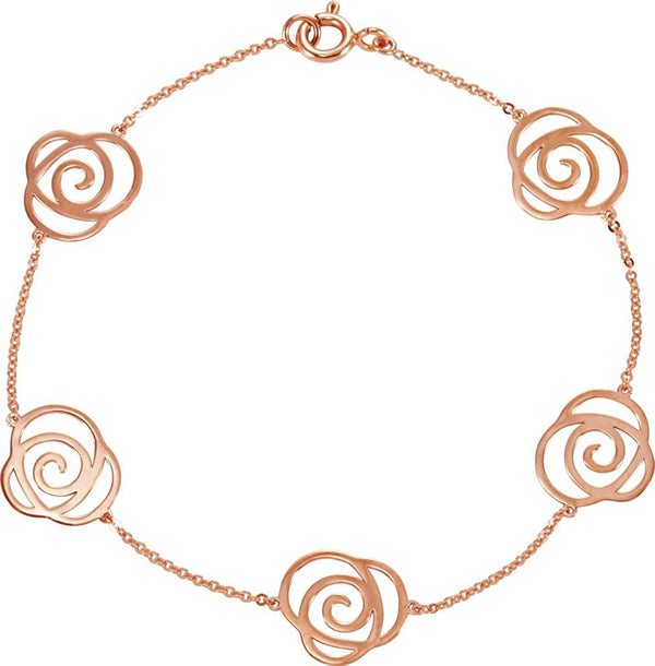 Cut-Out Flower Station Bracelet, 14k Rose Gold, 7"