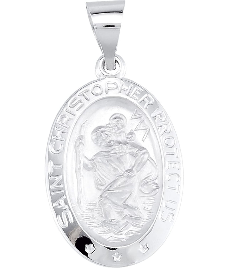 14k White Gold Oval Hollow St. Christopher Medal (23.5x16 MM)