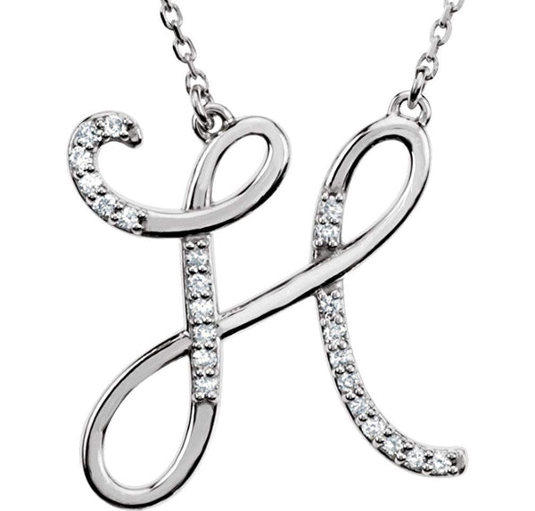 Diamond Initial Letter 'H' Rhodium-Plated 14k White Gold Pendant Necklace, 17" (GH, I1, 1/8 Ctw)