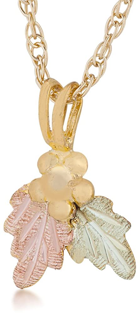 Frosty Grape Leaves Pendant Necklace, 10k Yellow Gold, 12k Green and Rose Gold Black Hills Gold Motif, 18''