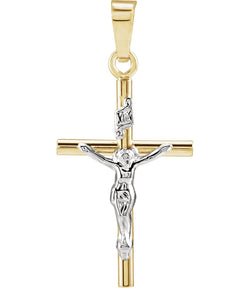 Two-Tone INRI Crucifix 14k Yellow and White Gold Pendant (20X13MM)