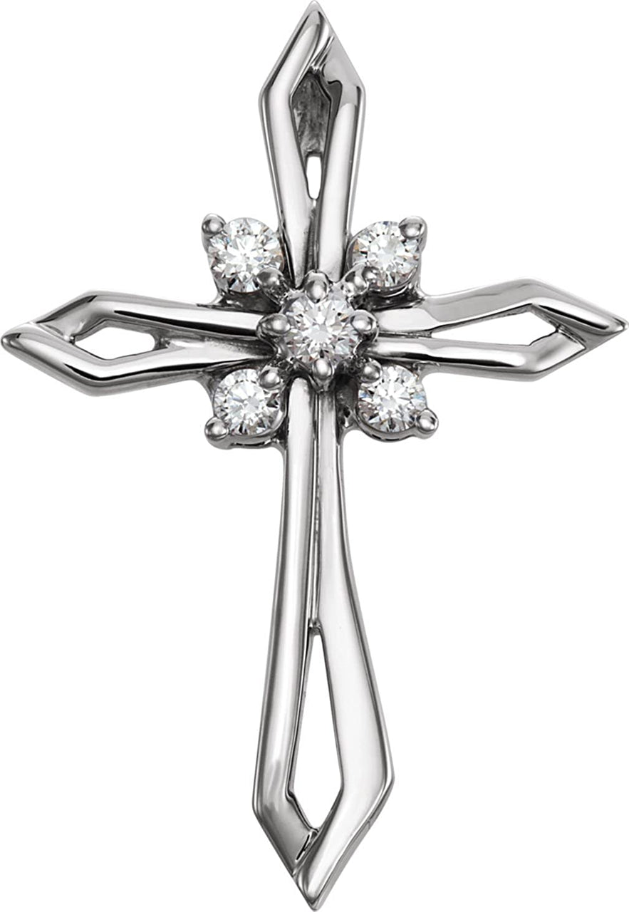 Diamond Pointed Cross Rhodium-Plated 14k White Gold Pendant (.16 Ctw, G-H Color, SI1 Clarity)