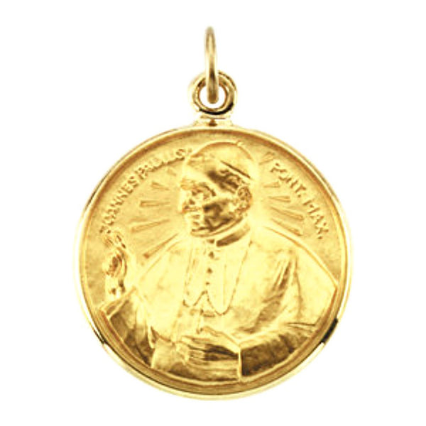 14k Yellow Gold Round Pope John Paul II Medal (16.75 MM)