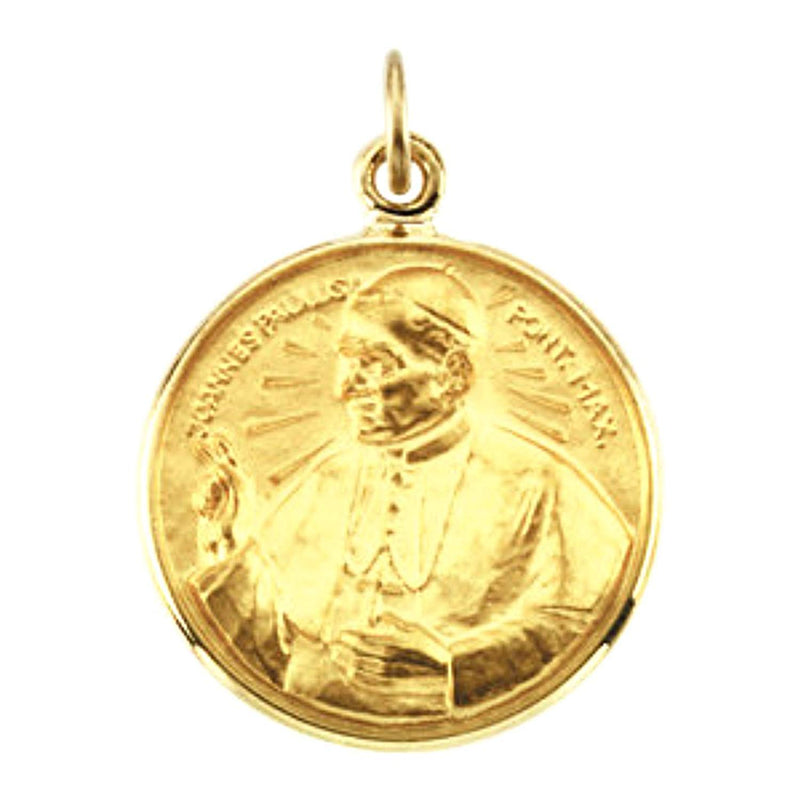 14k Yellow Gold Round Pope John Paul II Medal (16.75 MM)