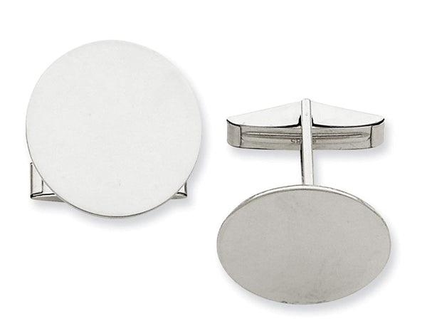 Rhodium-Plated 14k White Gold Circular Round Cuff Links, 20MM