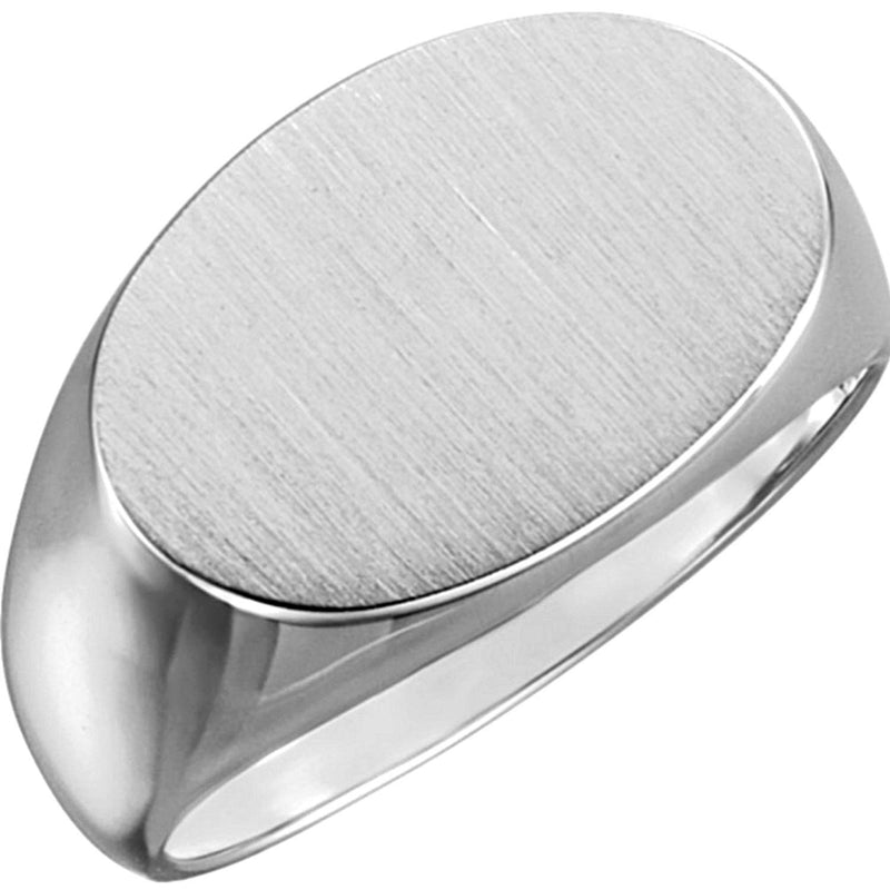 Men's Platinum Semi-Polished and Satin Brushed, Oval Signet Ring, 12x18 MM