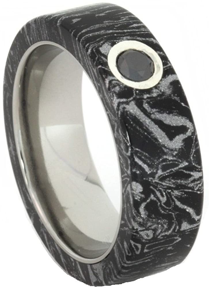 Black Diamond, Black and White Composite Mokume Gane 6mm Comfort-Fit Matte Titanium Wedding Band, Size 10