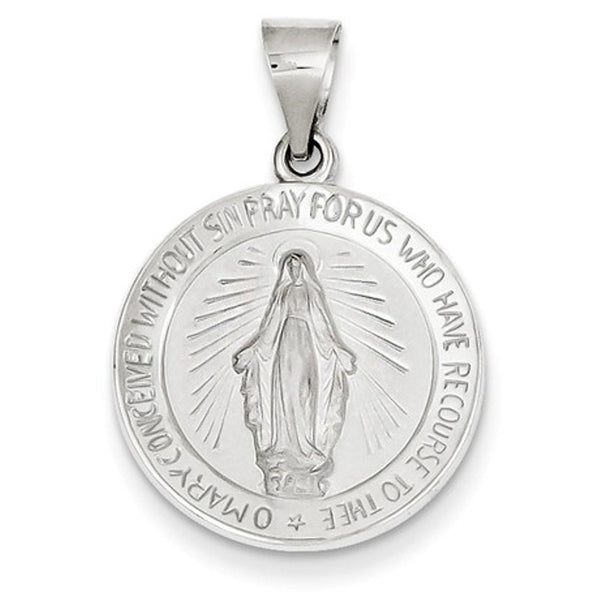 Rhodium-Plated 14k White Gold Miraculous Medal Pendant (20X18MM)