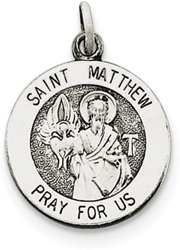 Sterling Silver Antiqued Saint Matthew Medal (20X15MM)