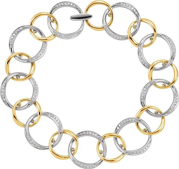 Two-Tone Diamond Link Bracelet, 14k White and Yellow Gold, 8.25" (.75 Cttw, HI Color, I1 Clarity)
