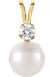 White Akoya Cultured Pearl and Diamond Pendant, 14k Yellow Gold, (6MM) (.02 Ct, Color G-H, Clarity I1)