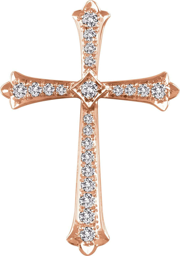 Diamond Fleur-de-Lis Cross 14k Rose Gold Pendant (.75 Ctw, H+ Color, I1 Clarity)