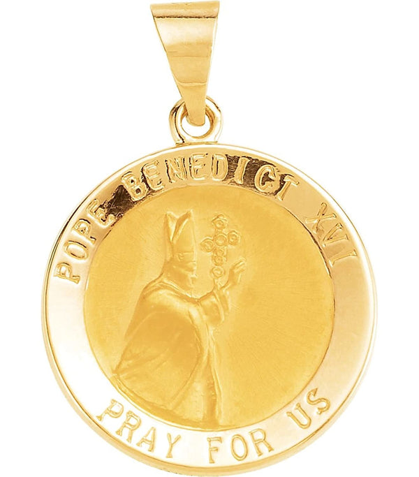 14k Yellow Gold Round Hollow Benedict XVI Pope Medal (18.7 MM)