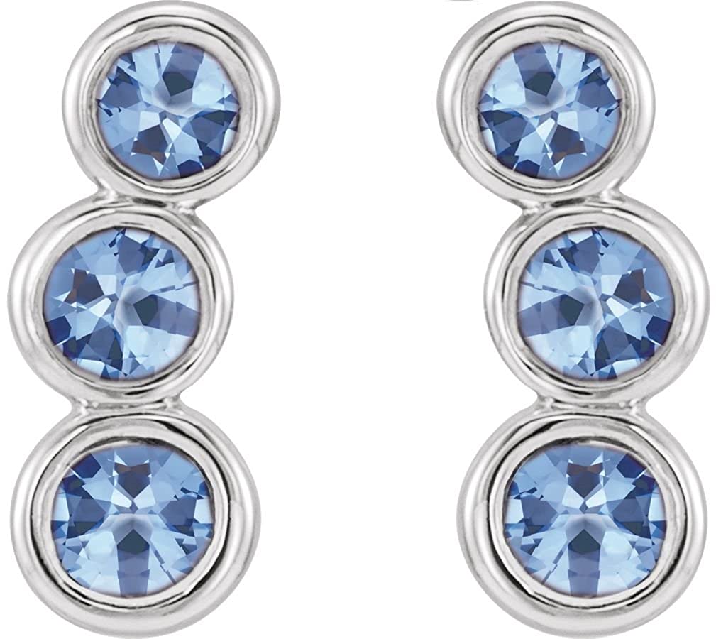 Platinum Aquamarine Three-Stone Ear Climbers