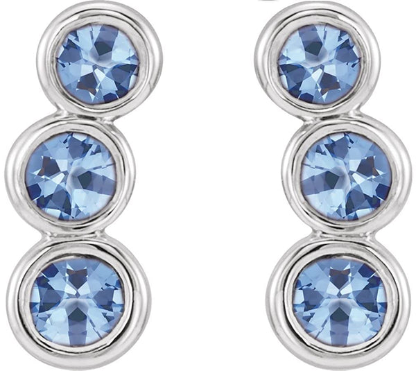 Platinum Aquamarine Three-Stone Ear Climbers