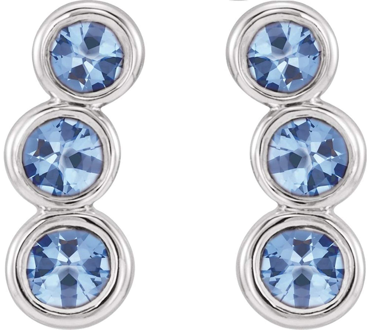 Aquamarine Three-Stone Ear Climbers, Sterling Silver