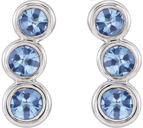 Aquamarine Three-Stone Ear Climbers, Sterling Silver