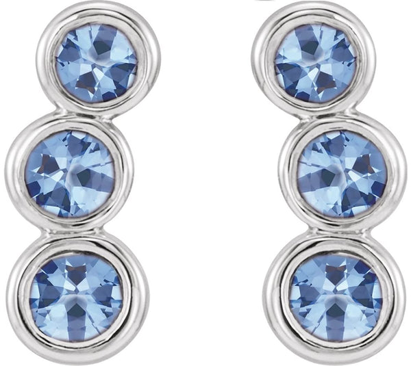 Aquamarine Three-Stone Ear Climbers, Rhodium-Plated 14k White Gold