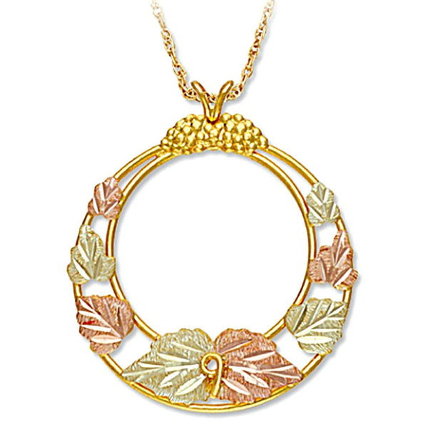 Graduated Grape Leaf Pendant Necklace, 10k Yellow Gold, 12k Green and Rose Gold Black Hills Gold Motif, 18"