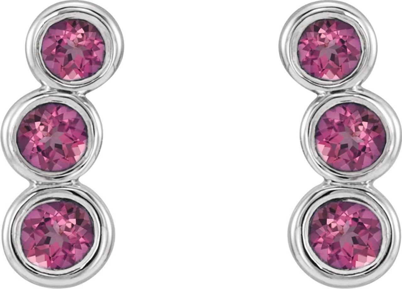 Pink Tourmaline Three-Stone Ear Climbers, Sterling Silver