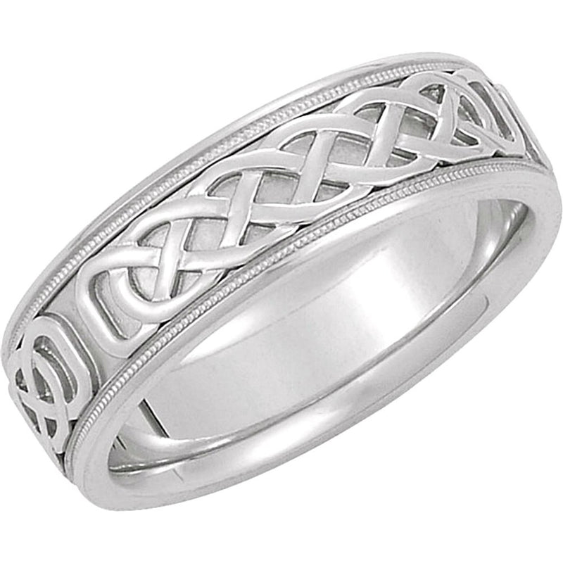 7mm 14k White Gold Celtic Infinity Circle Comfort Fit Milgrain Band, Sizes 5 to 12.5