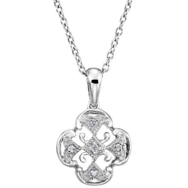 The Men's Jewelry Store (for HER) Diamond Vintage Style Filigree Sterling Silver Pendant Necklace, 18" (.03 Cttw)