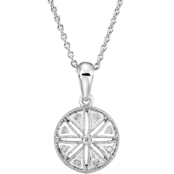 The Men's Jewelry Store (for HER) Diamond Round Vintage Style Sterling Silver Pendant Necklace, 18" (.05 Cttw)