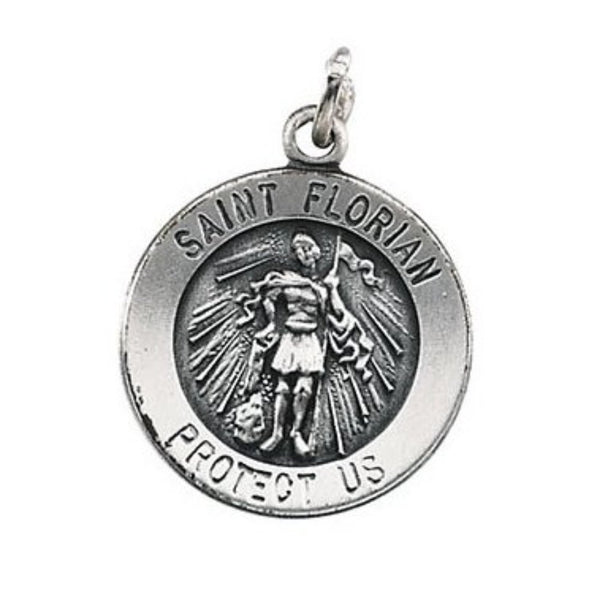 Sterling Silver Round St. Florian Medal (18 MM)