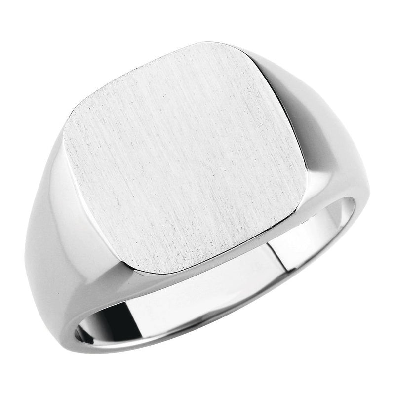 Men's Sterling Silver 14mm Brushed Finish Square Signet Ring, Size 9.25