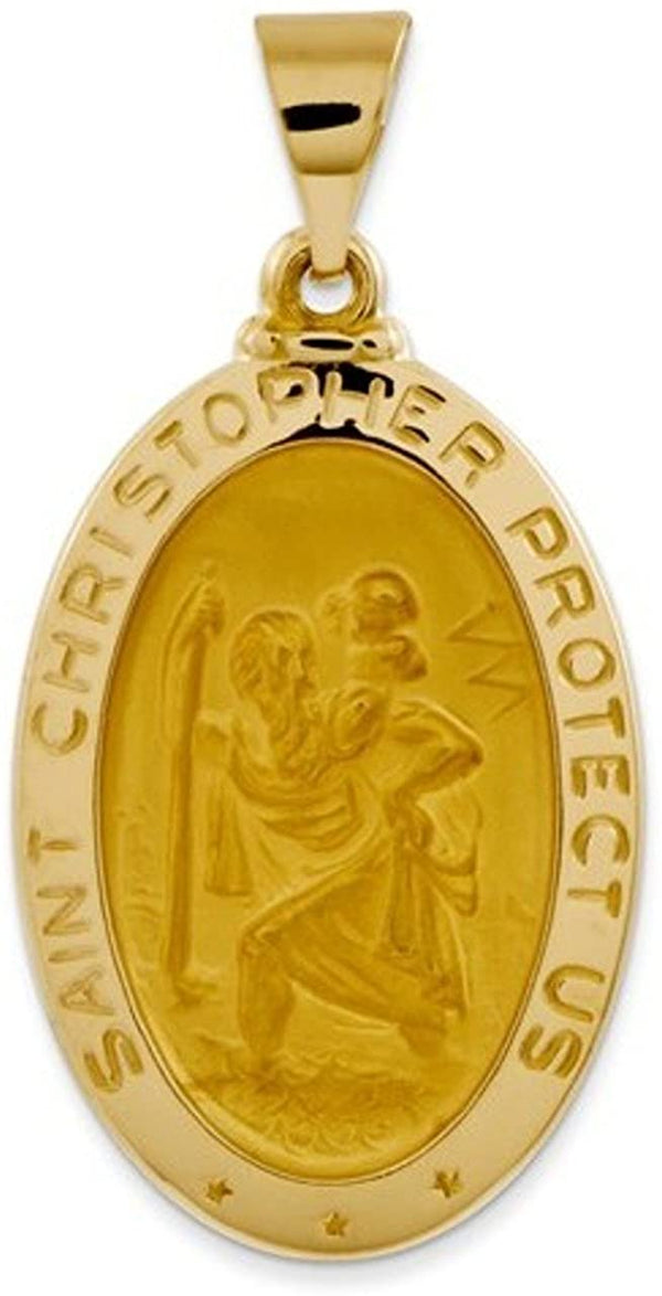 14k Yellow Gold Satin St. Christopher Medal Pendant (26X16 MM)