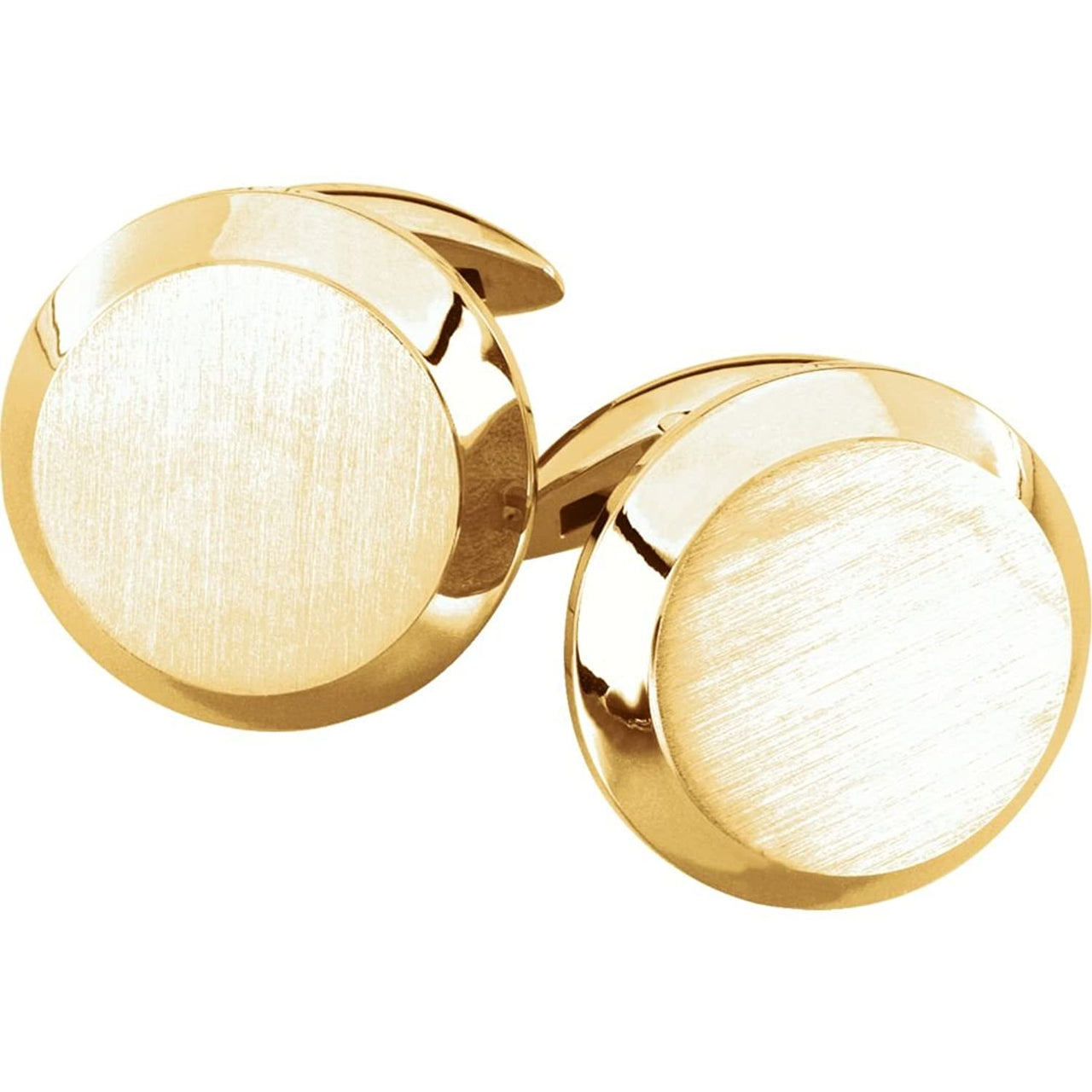 14k Yellow Gold Satin Brushed Round Beveled Cuff Links, 20.25MM