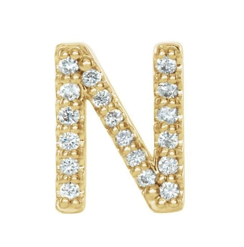 14k Yellow Gold Gold Diamond Letter 'N' Initial Stud Earring (Single Earring) (.07 Ctw, GH Color, I1 Clarity)