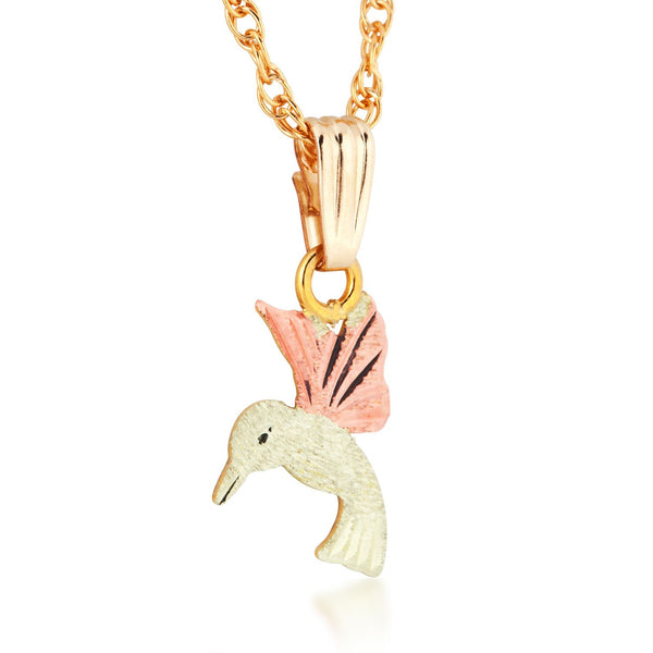 Diamond-Cut Humming Bird Pendant Necklace, 10k Yellow Gold, 12k Green and Rose Gold Black Hills Gold Motif, 18"